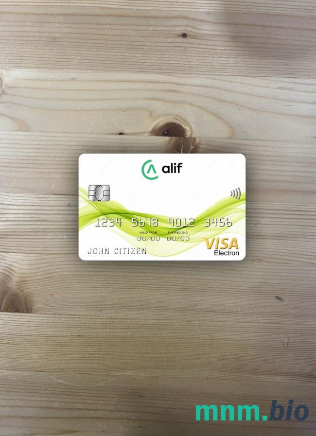 Tajikistan Alif bank visa karta elektronowa wygląd fotograficzny skan PSD + zdjęcie